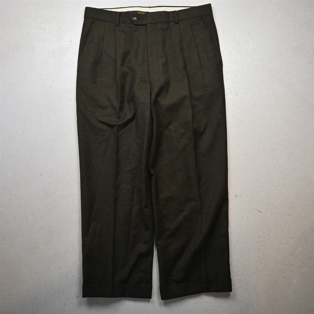 Vtg Italy Made 34x28 Green Wool Cashmere Flannel Pleated Cuffed High Waist Pants